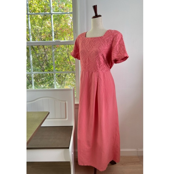 VTG Linen Blend Sarah Elizabeth Pink Pleated Square Neck Tie Waist Maxi Dress - Picture 1 of 16